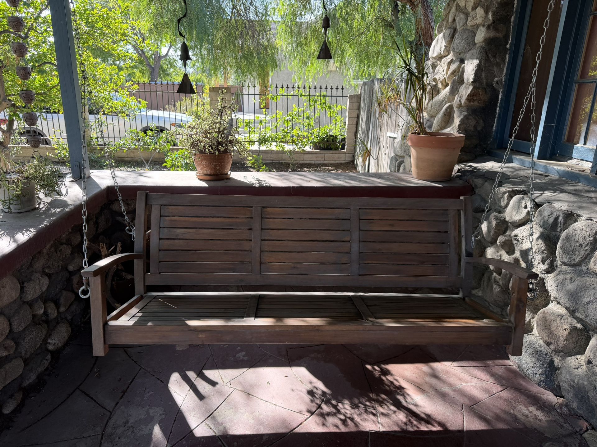 Two Wooden Hanging Porch Benches + Hardware