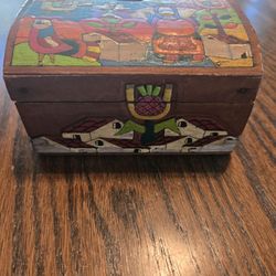 Vintage Hand Painted Carved Wooden Trinket Box