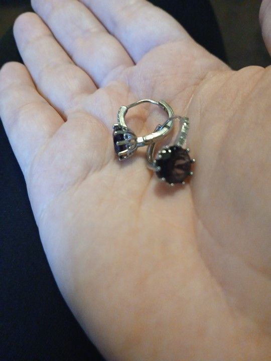 Silver Purple Stone Earrings 