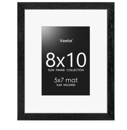 Veelot® 1x - 8x10 Picture Frame with Shatter-Resistant HD Plexiglass - Use as 5x7 Frame with Mat or Display 8x10 Photo Without Mat- Picture Frames for