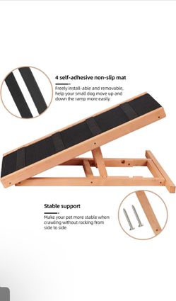 Wooden Height Adjustable Pet Ramp for Dogs and Cats, 2 Layers from 12 - 16 inch with Non Slip Carpet Surface and 4 Self-Adhesive Anti-Skid Mat, Foldab Thumbnail