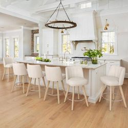 (Set of 6)26 in. Ivory White Modern Faux Leather 360° Swivel High Back Barstool Solid Wood Counter Height stool