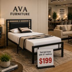 Twin Bed With Mattress 12”
