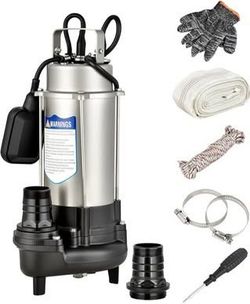 1HP Submersible Sewage Grinder Pump, Stainless, 2" NPT Discharge - For 30"+ Deep Sewage Basins