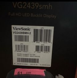 ViewSonic VG2439smh 24in FHD 1920x1080 LED Monitor HDMI Speakers Black