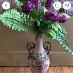 Two Foot Tall Floor Vase With Artificial Flowers