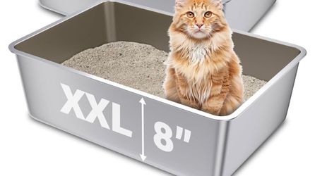 New Stainless Steel Cat Litter Box, 23.6"x15.8"x8" XXL Stainless Steel Litter Box 8 inch Deep, Extra Large Metal Litterbox for Big Cats, Non Stick