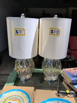 Pair of Glass Table Lamps with White Shades