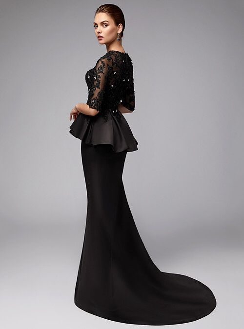 Long Sleeve Peplum Mermaid Style Ball Gown/Prom Dress