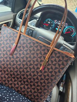 Brown Geometric Print Tote Bag