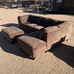 Brown Sectional Couch With Ottoman (See Photos)