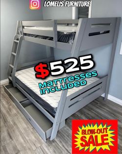 Twin Full Grey Bunkbed With Ortho Mattress Included
