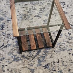 Modern Glass-Top Coffee Table & Matching End Table – Wood & Metal Frame