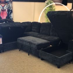 Sectional w/ Pull Out Bed, Storage Chaise, Storage Loveseat