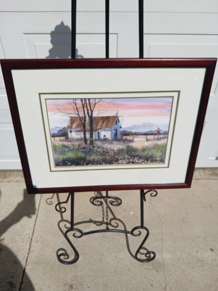 SALE Vintage Framed CA Listed Artist Scott Kuhnly Signed Original Water Color Painting Farmhouse