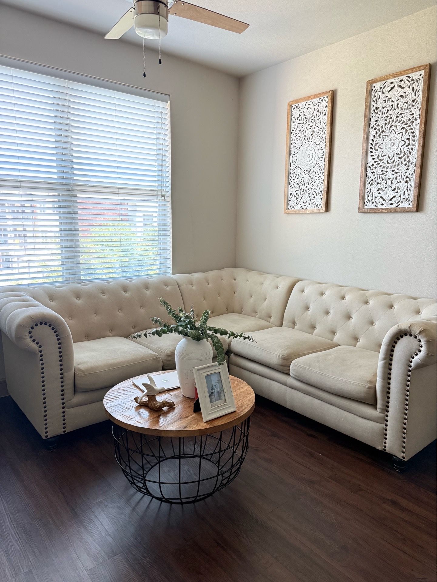 Beige sectional couch
