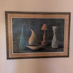 vintage mid-century modern abstract still life oil paintings