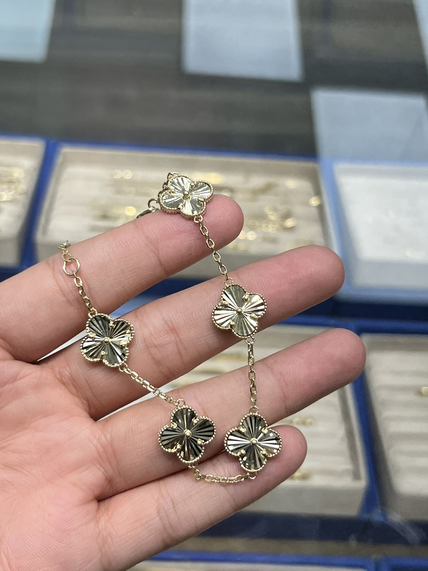 14k Real Solid Gold Clover Bracelet