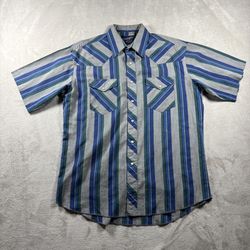 Vintage Wrangler Pearl Snap Shirt Mens 16 Gray Plaid X Long Tails Cowboy USA#8F