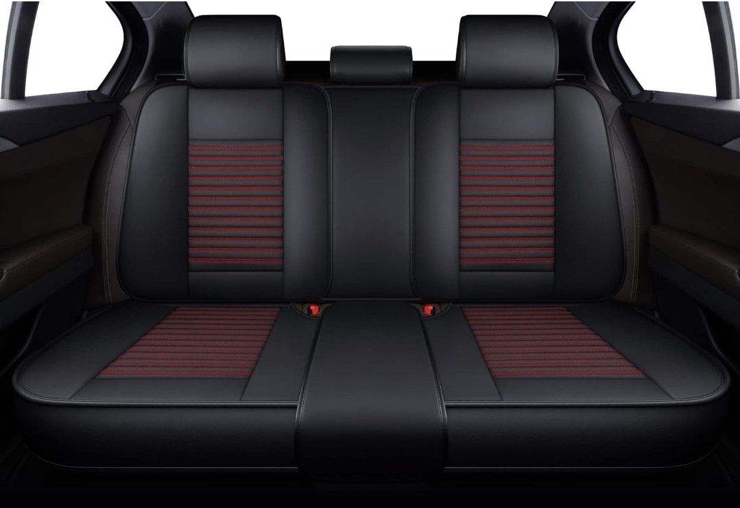 New Black/Red Rear Leather Breathable & Waterproof Faux Leather Auto Seat Covers