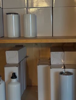 Sublimation printer, tumbler heat press approximately 60 various tumblers and misc items and paper