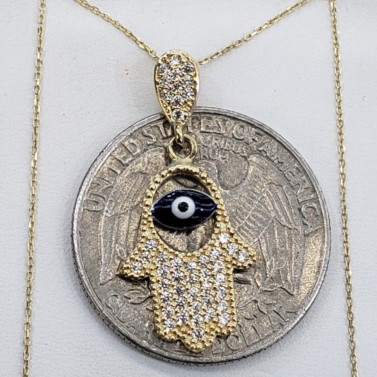 14 Gold Hamse Hand Good Luck Eye Pendant Shain Ser Valentine Gift