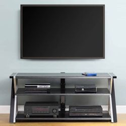 Whalen Furniture Black TV Stand for 65" Flat Panel TVs with Tempered Glass Shelves Black - 