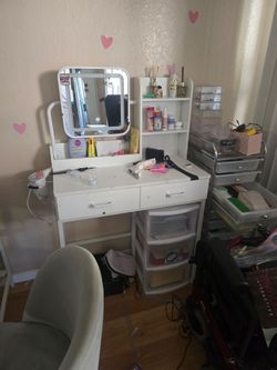 Bed frame with desk chair and vanity ( no mattress include)