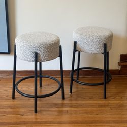 CB2 Peg Stools in Black and Grey, a Pair