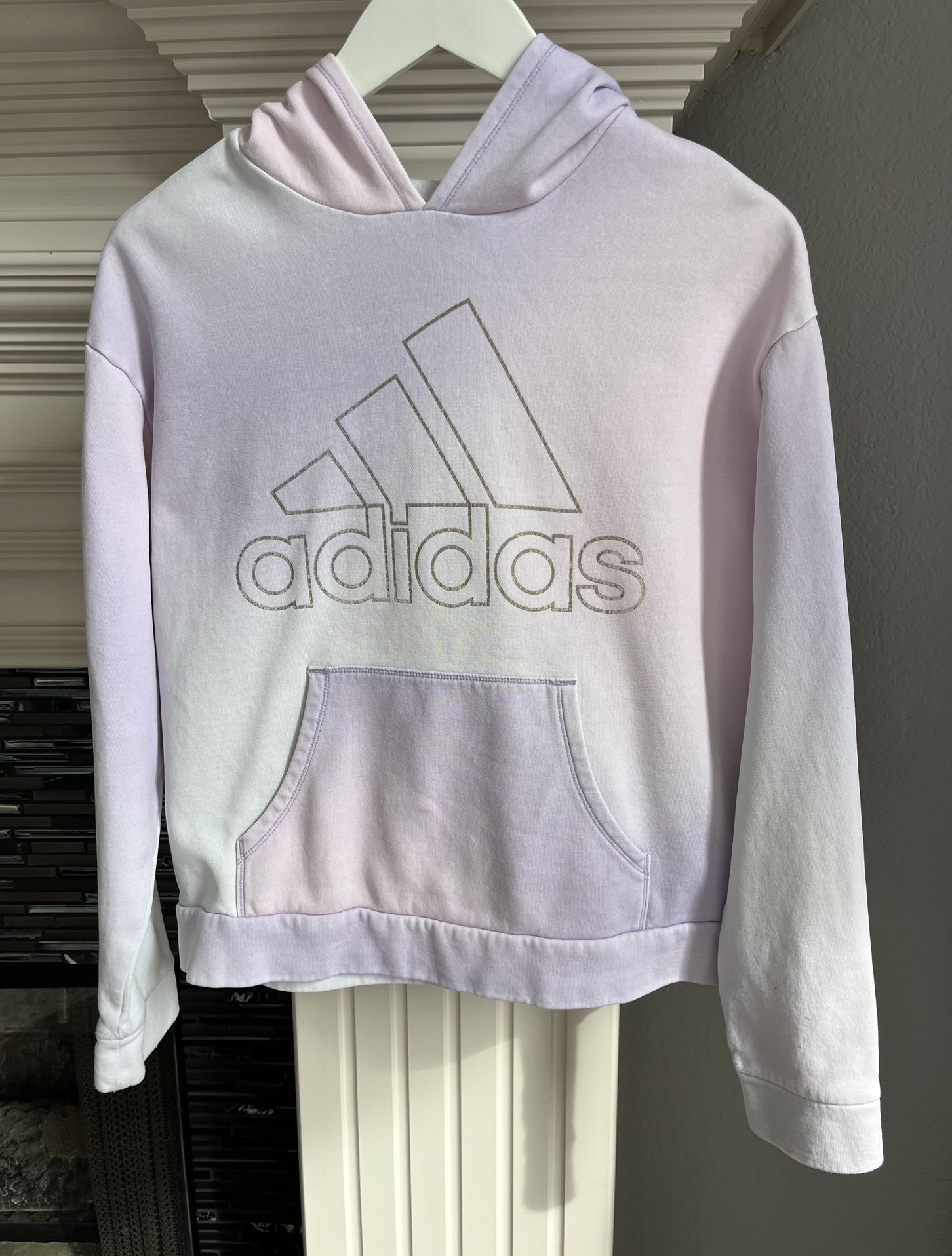 Adidas Hoodie Girls XL (16) Pullover Sweatshirt Pink Purple White (A)