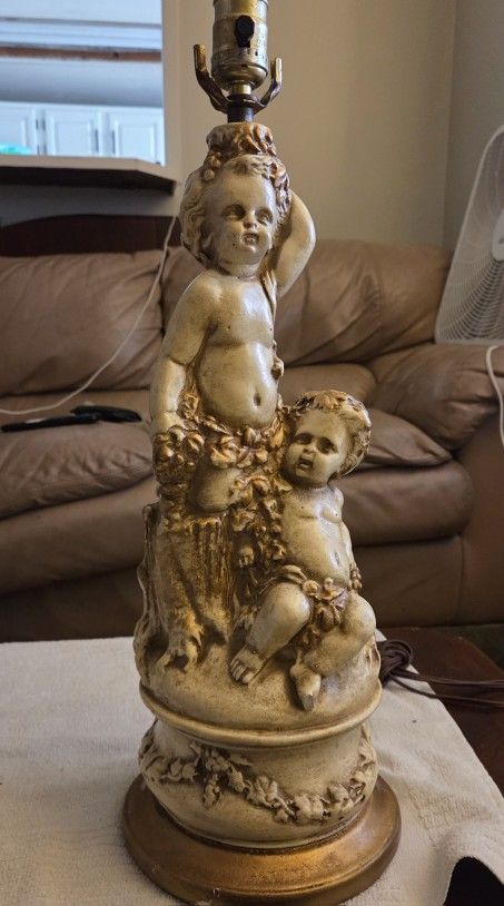 Two French Neoclassical Plaster Cherubs Lamp 18 Inch 