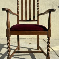 Antique English Carved Oak Barley Twist Arm Chair