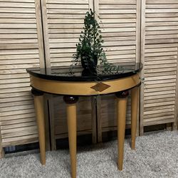 Bombay Company Maple And Mahogany Demilune Consele Table