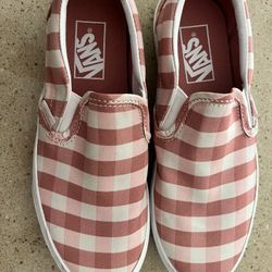 Brand New Vans Classic Slip-On Gingham Rosette Pink White Checkerboard Sneakers Women Size 7