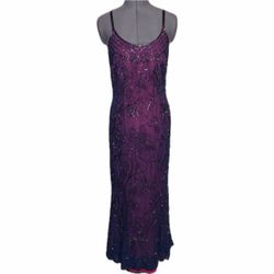 Vintage 90s y2k Purple Beaded Sequin Formal Maxi Gown STAINED M