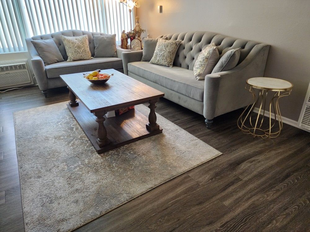 Matching Sofa and Love Seat Grey Tufted Couchs -Like NEW- Price Drop!