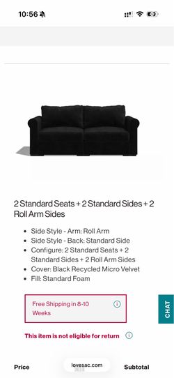 Lovesac Sactional 2-Seat Sofa – Black Velvet – Excellent Condition