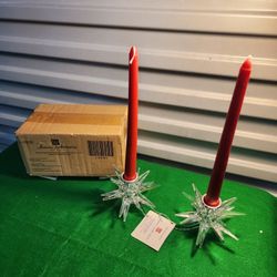 VINTAGE NEW Home Interiors Snowflake Tappered Candle Holders or Xmas Ornaments 