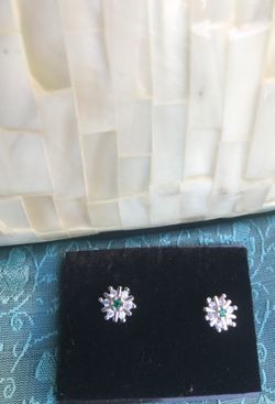 Sterling silver earrings with green crystal