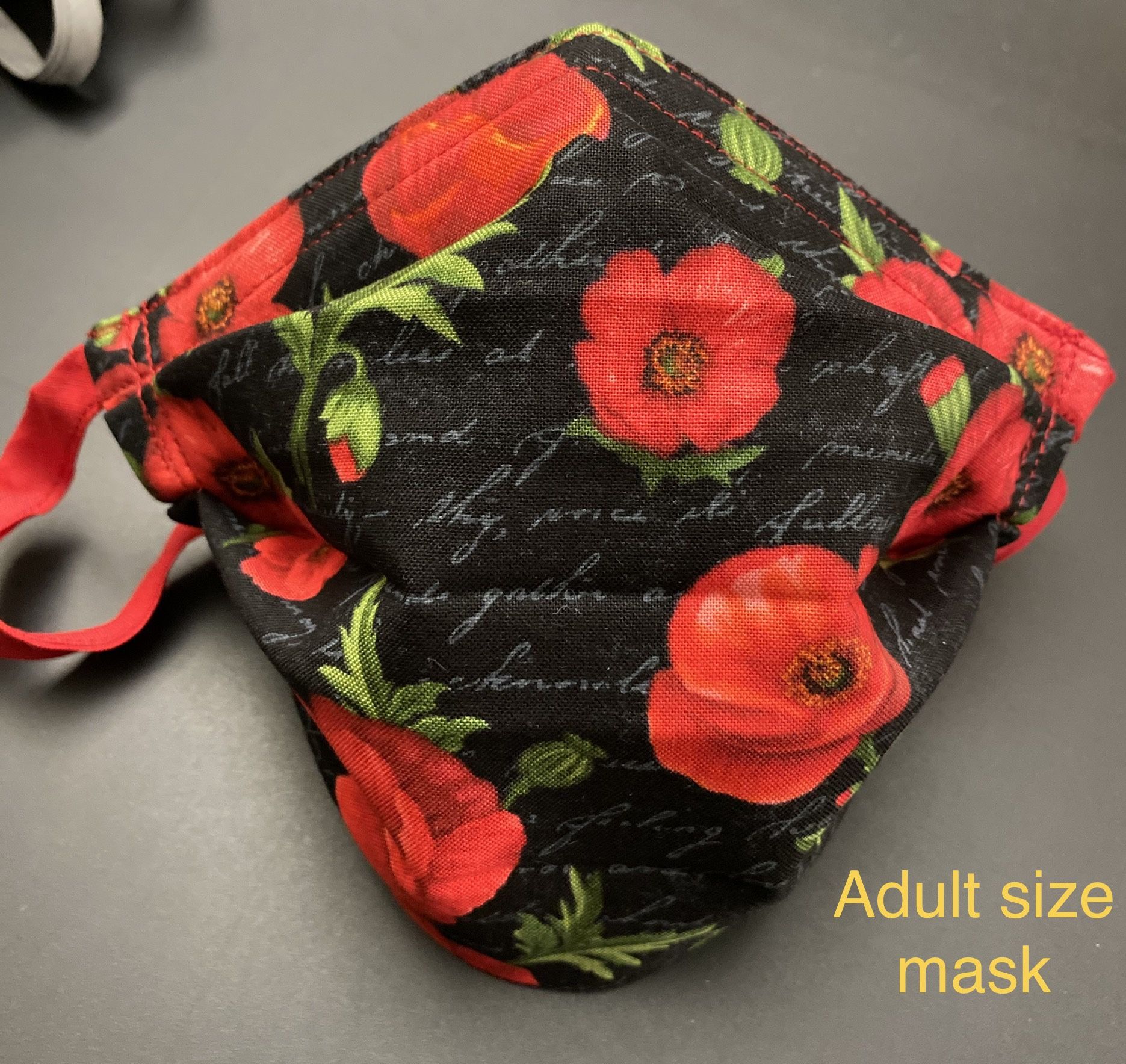 Handmade Flowers (Poppies) Adult face mask with Adjustable ear straps and nose wire