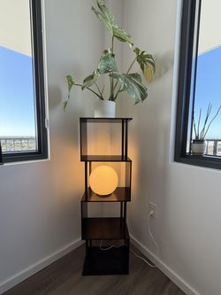 Tall Geometric Bookshelf — 4-Tier Cube Tower Shelf, Black