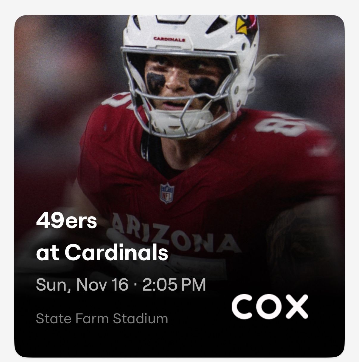 2 Tickets Cardinals vs niners