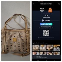 MCM Excellent Used Condition Tote crossbody Bag Beige Authenticated  Includes Certificate 