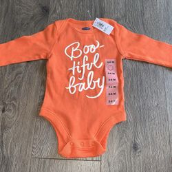 Old Navy Girls 3-6 Months BOO-tiful Baby Orange Long Sleeve Halloween Bodysuit