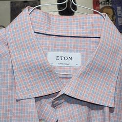 ETON mens shirt Size XL Extra Large luxury designer plaid blue pink