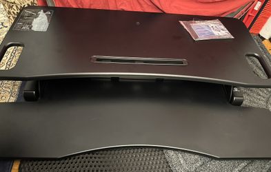 TechOrbits OF-S06-2 Desk Converter-37-inch Height Adjustable, MDF Wood, Sit-to-Stand Rise-X Pro Black, 37"