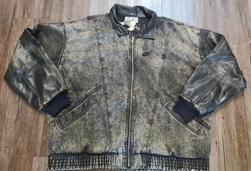 Vintage RARE 80s/90s Nike Force Wash Denim & Leather Bomber Jacket XL David Robinson