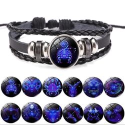 Constellation Zodiac Sign Charm Luminous Bracelets Men Women Vintage