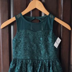 (NEW) (1 AVAILABLE) GIRL’S ZENZI DARK GREEN SLEEVELESS LACE DRESS - SIZE: SMALL (6/6X) (MSRP: $30) 