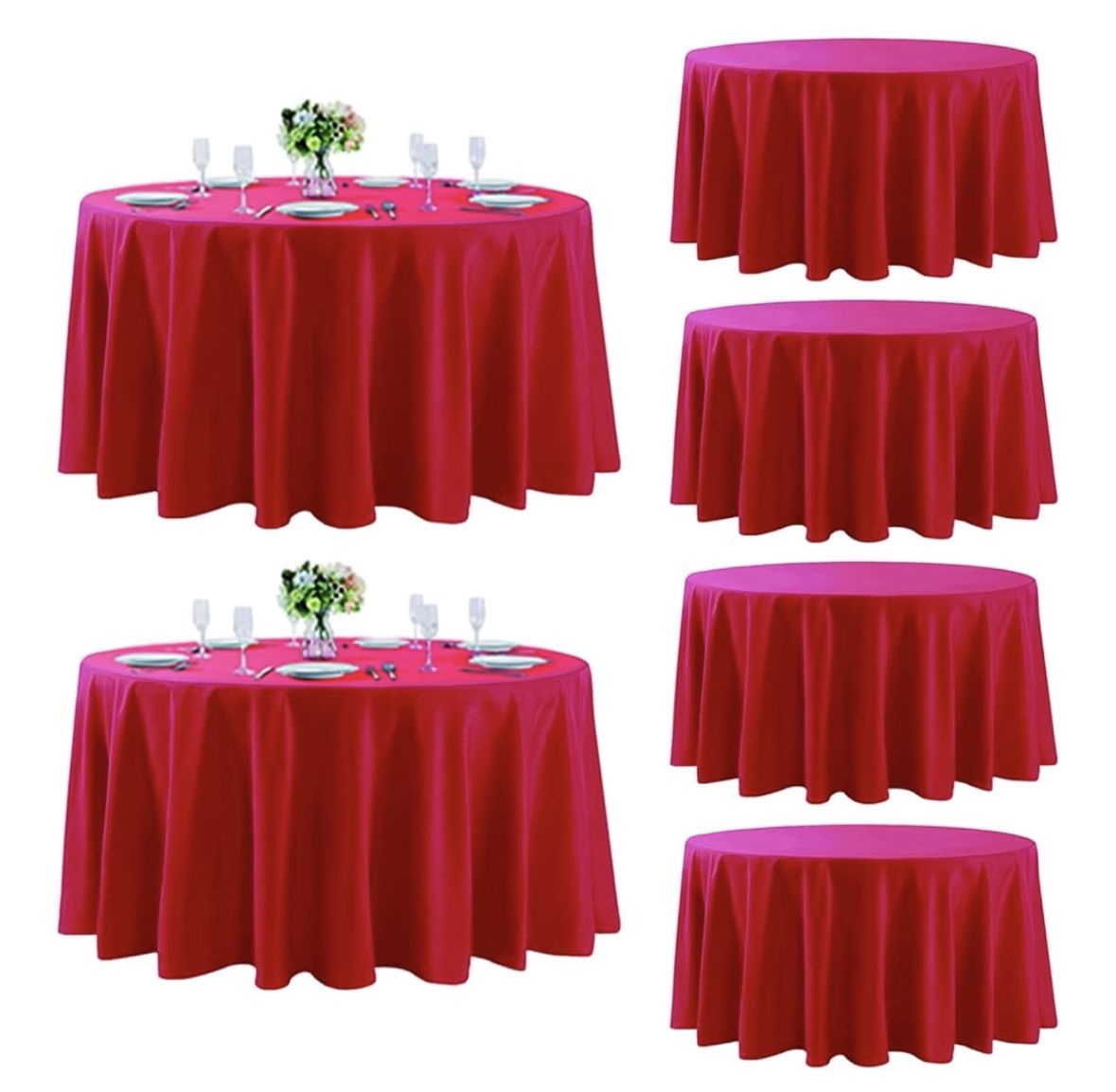 6 Pack Round Tablecloth, 132 Inch, Stain Resistant and Wrinkle Polyester Table Cloth, Fabric Table Cover for Kitchen Dining, Wedding, Party, Holiday D
